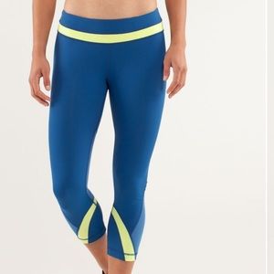 lululemon Inspire Crops Blue & Yellow Sz 4 (XS)